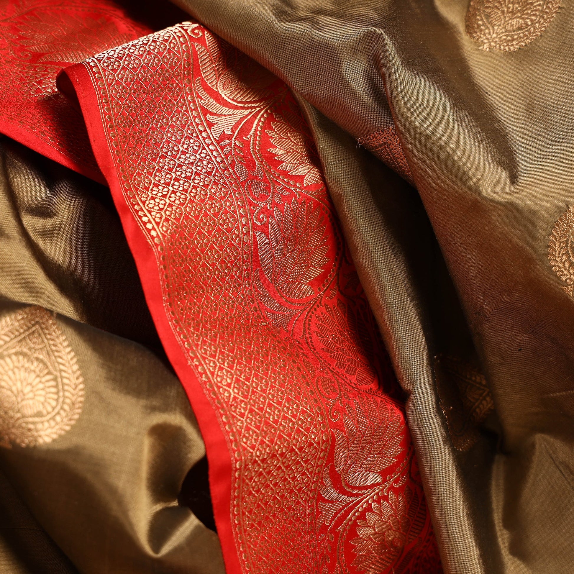 Brown - Banarasi Handloom Pure Katan Silk Kaduwa Zari Buti Saree
