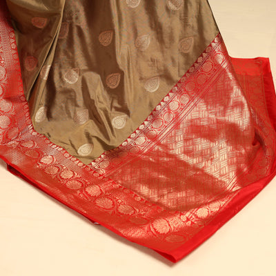 Brown - Banarasi Handloom Pure Katan Silk Kaduwa Zari Buti Saree