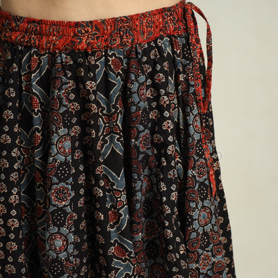 Black - Ajrakh Block Printed 24 Kali Patchwork Cotton Long Skirt 33