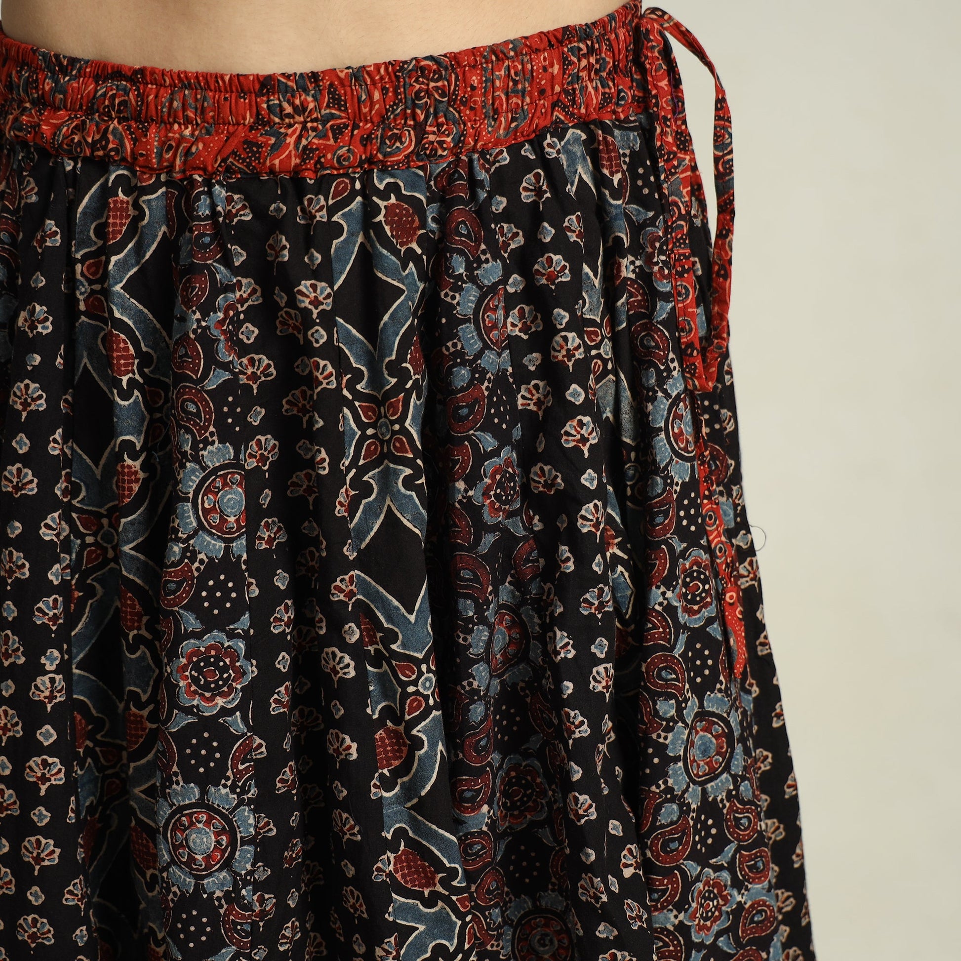Black - Ajrakh Block Printed 24 Kali Patchwork Cotton Long Skirt 33