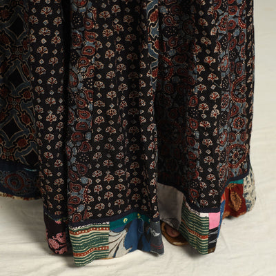 Black - Ajrakh Block Printed 24 Kali Patchwork Cotton Long Skirt 33