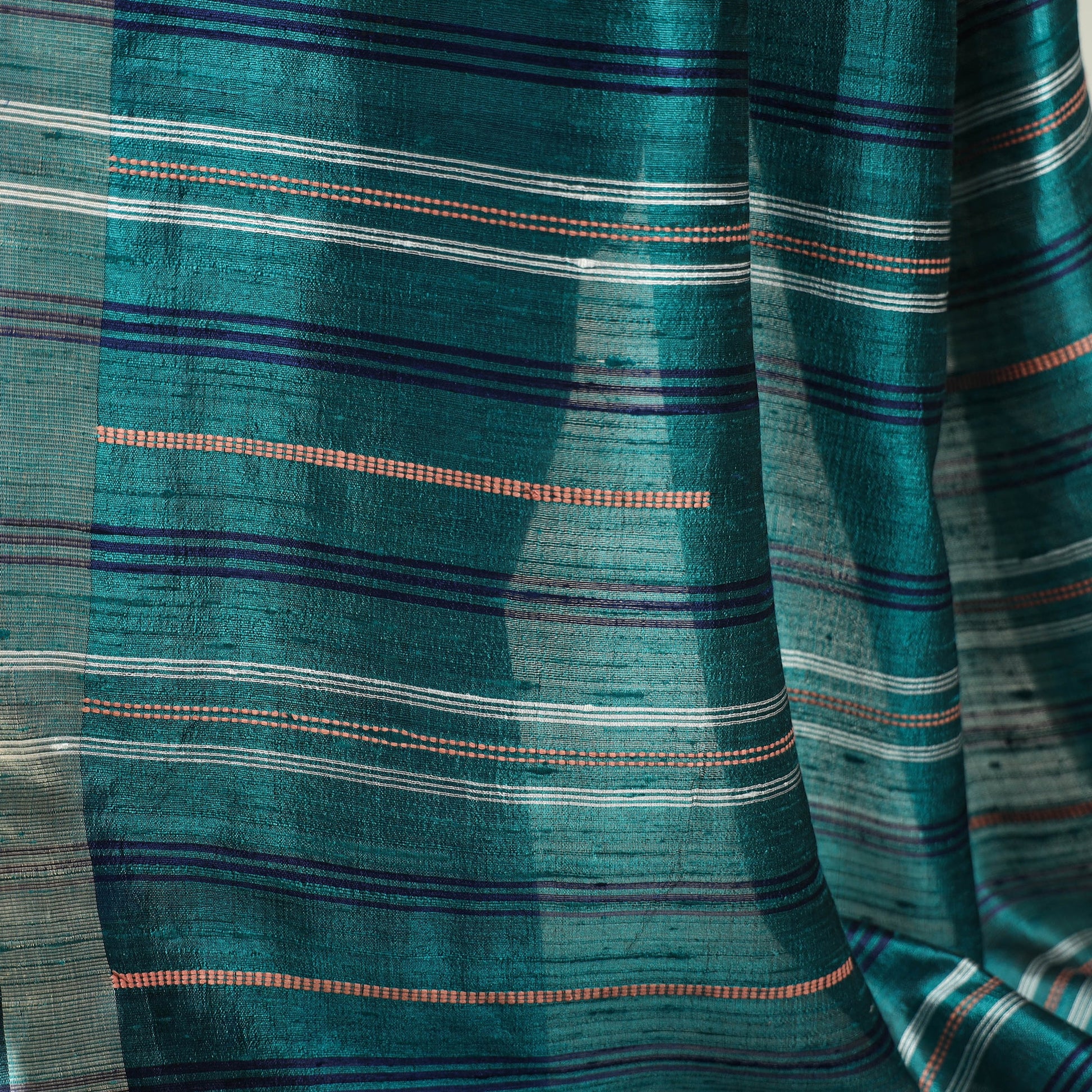 Blue - Bhagalpuri Handloom Desi Tussar Silk Zari Border Saree