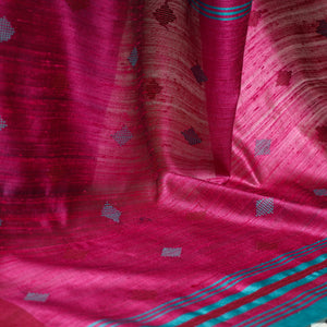 Blue - Bhagalpuri Handloom Desi Tussar Silk Zari Border Saree