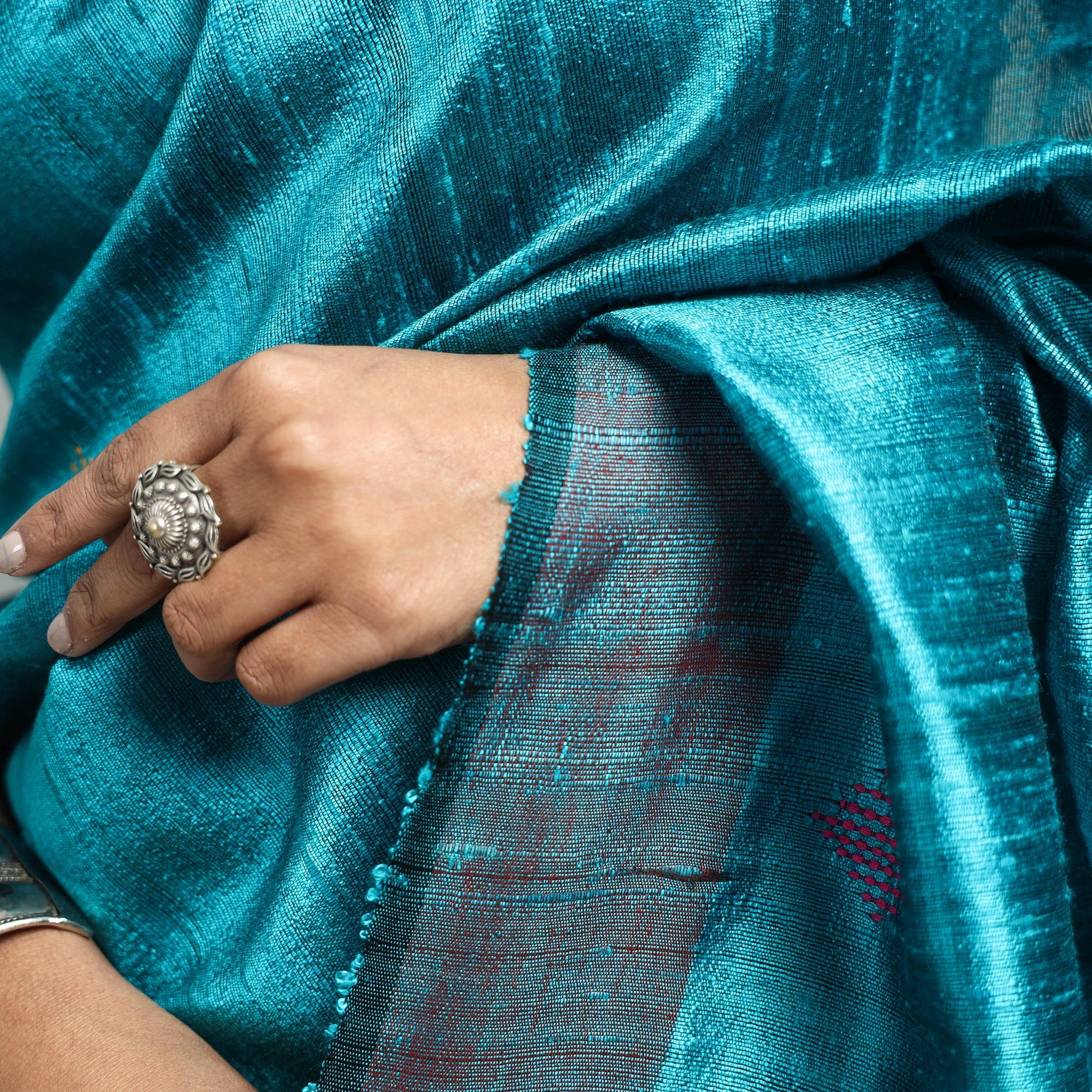 Blue - Bhagalpuri Handloom Desi Tussar Silk Zari Border Saree