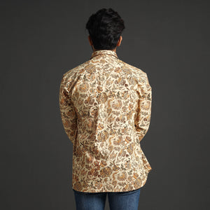 Beige - Premium Pedana Kalamkari Block Printed Cotton Men Full Sleeve Shirt