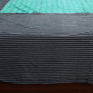 Black - Plain Cotton Double Bed Cover with Block Print Patchwork (94 x 89 In)