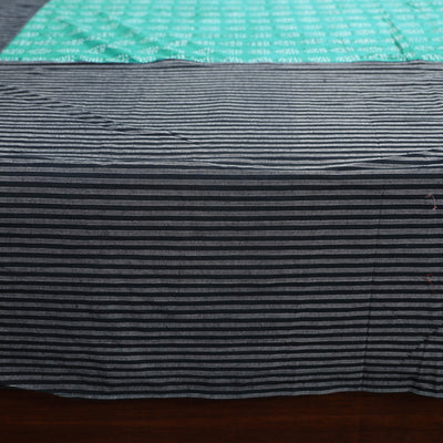 Black - Plain Cotton Double Bed Cover with Block Print Patchwork (94 x 89 In)