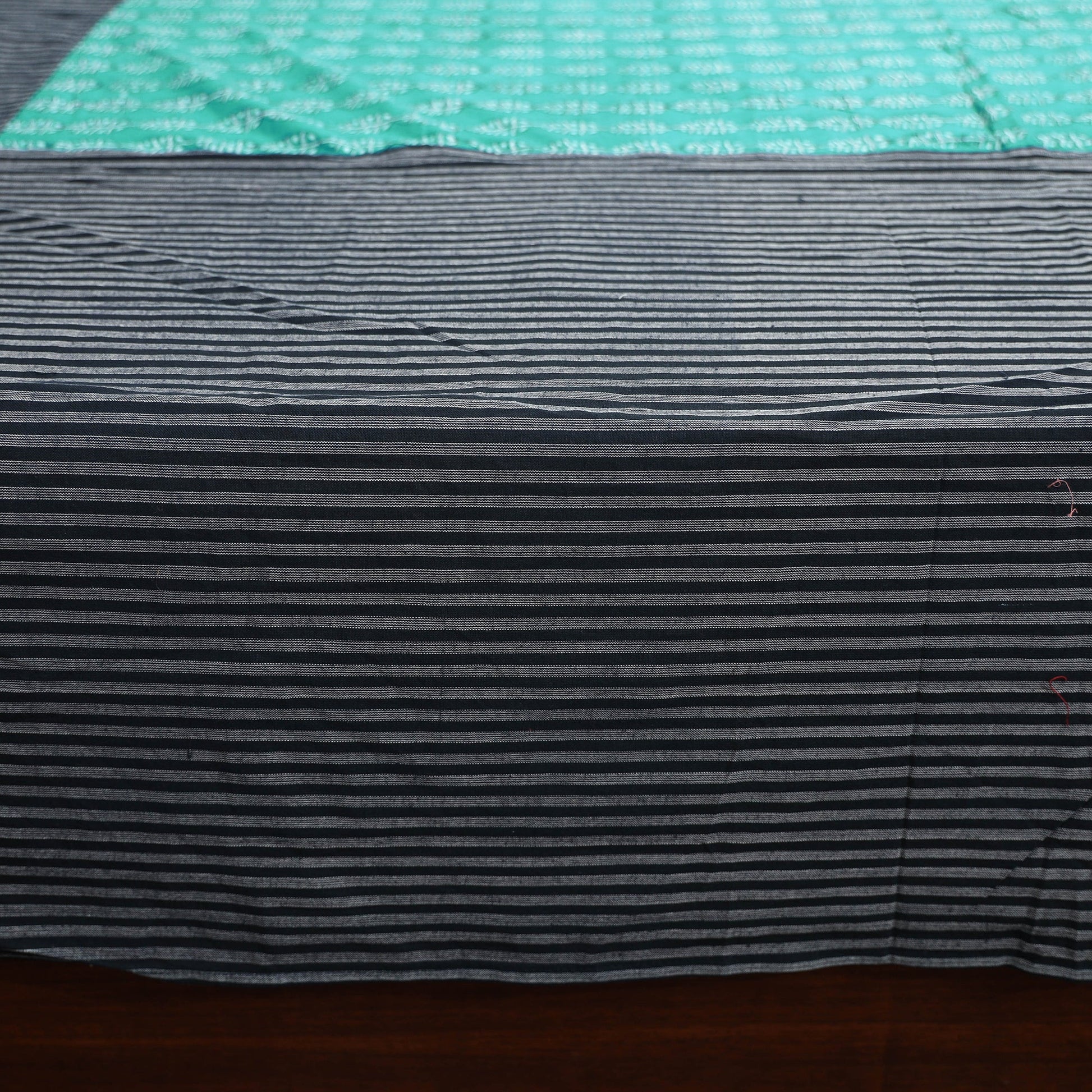 Black - Plain Cotton Double Bed Cover with Block Print Patchwork (94 x 89 In)