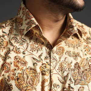Beige - Premium Pedana Kalamkari Block Printed Cotton Men Full Sleeve Shirt