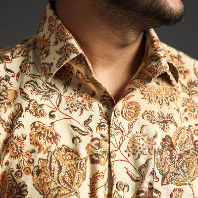 Beige - Premium Pedana Kalamkari Block Printed Cotton Men Full Sleeve Shirt