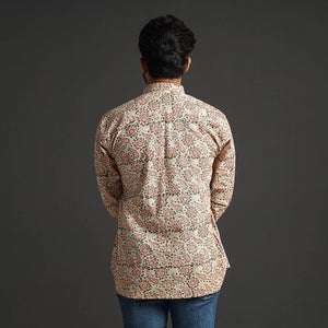 Beige - Premium Pedana Kalamkari Block Printed Cotton Men Full Sleeve Shirt