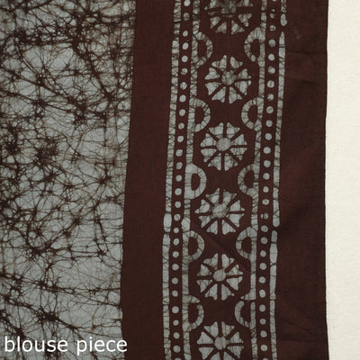 Brown - Mul Cotton Hand Batik Print Saree