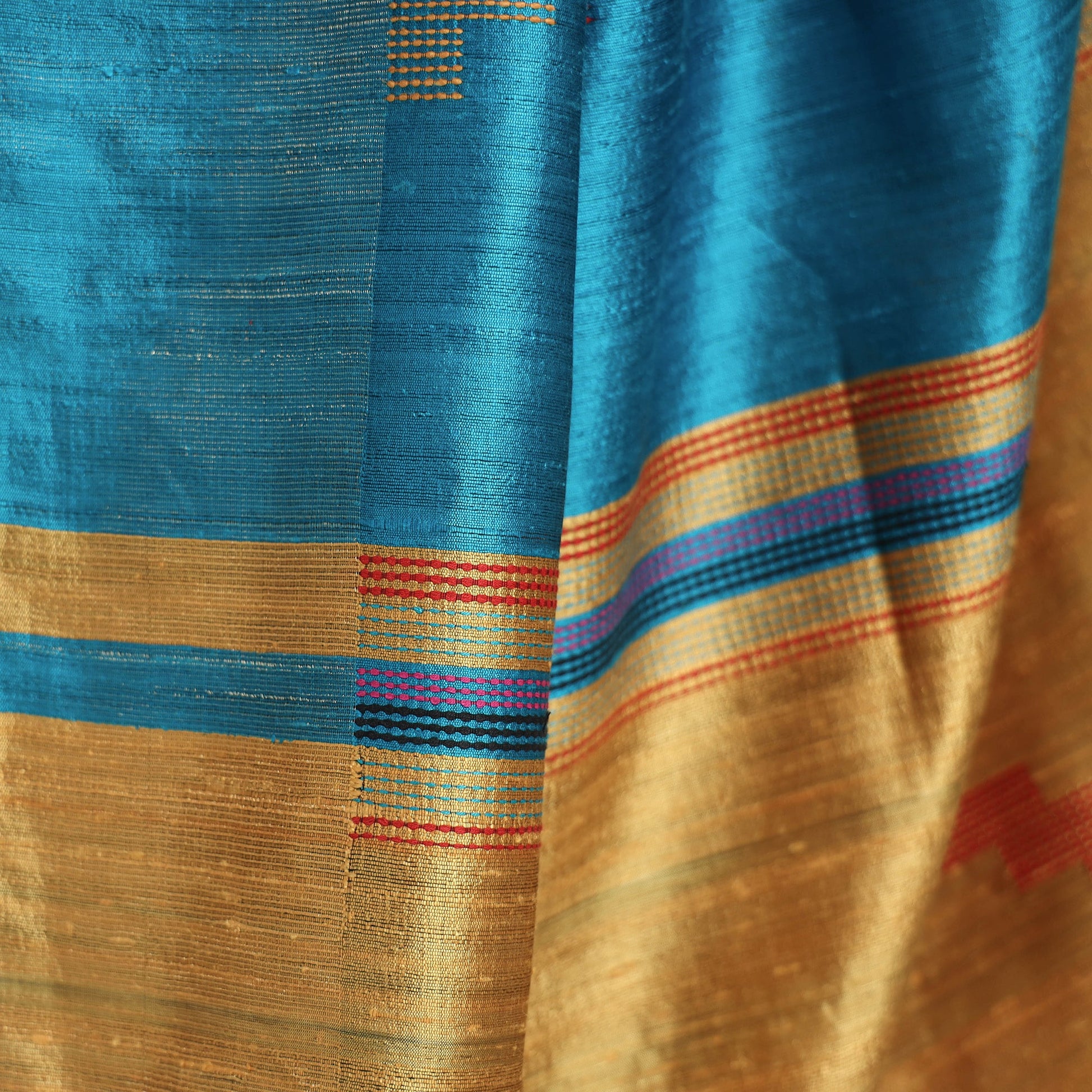 Blue - Bhagalpuri Pure Desi Tussar Silk Handloom Saree with Zari Border