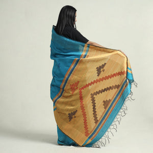 Blue - Bhagalpuri Pure Desi Tussar Silk Handloom Saree with Zari Border