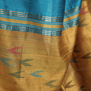 Blue - Bhagalpuri Pure Desi Tussar Silk Handloom Saree with Zari Border