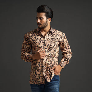 Black - Premium Pedana Kalamkari Block Printed Cotton Men Full Sleeve Shirt