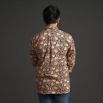 Black - Premium Pedana Kalamkari Block Printed Cotton Men Full Sleeve Shirt