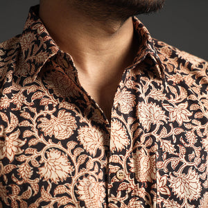 Black - Premium Pedana Kalamkari Block Printed Cotton Men Full Sleeve Shirt