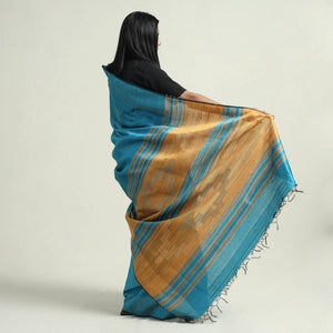 Blue - Bhagalpuri Pure Desi Tussar Silk Handloom Saree with Zari Border