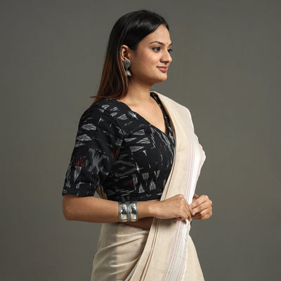 Black - Pochampally Ikat Patchwork Cotton Stitched Blouse