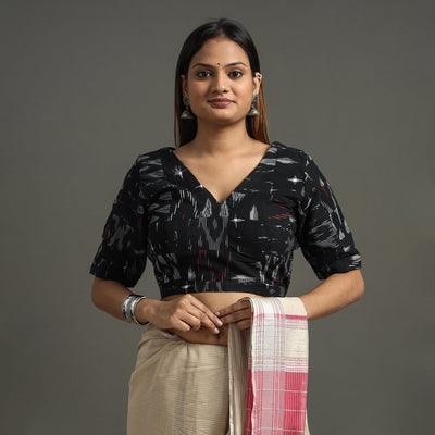 Black - Pochampally Ikat Patchwork Cotton Stitched Blouse