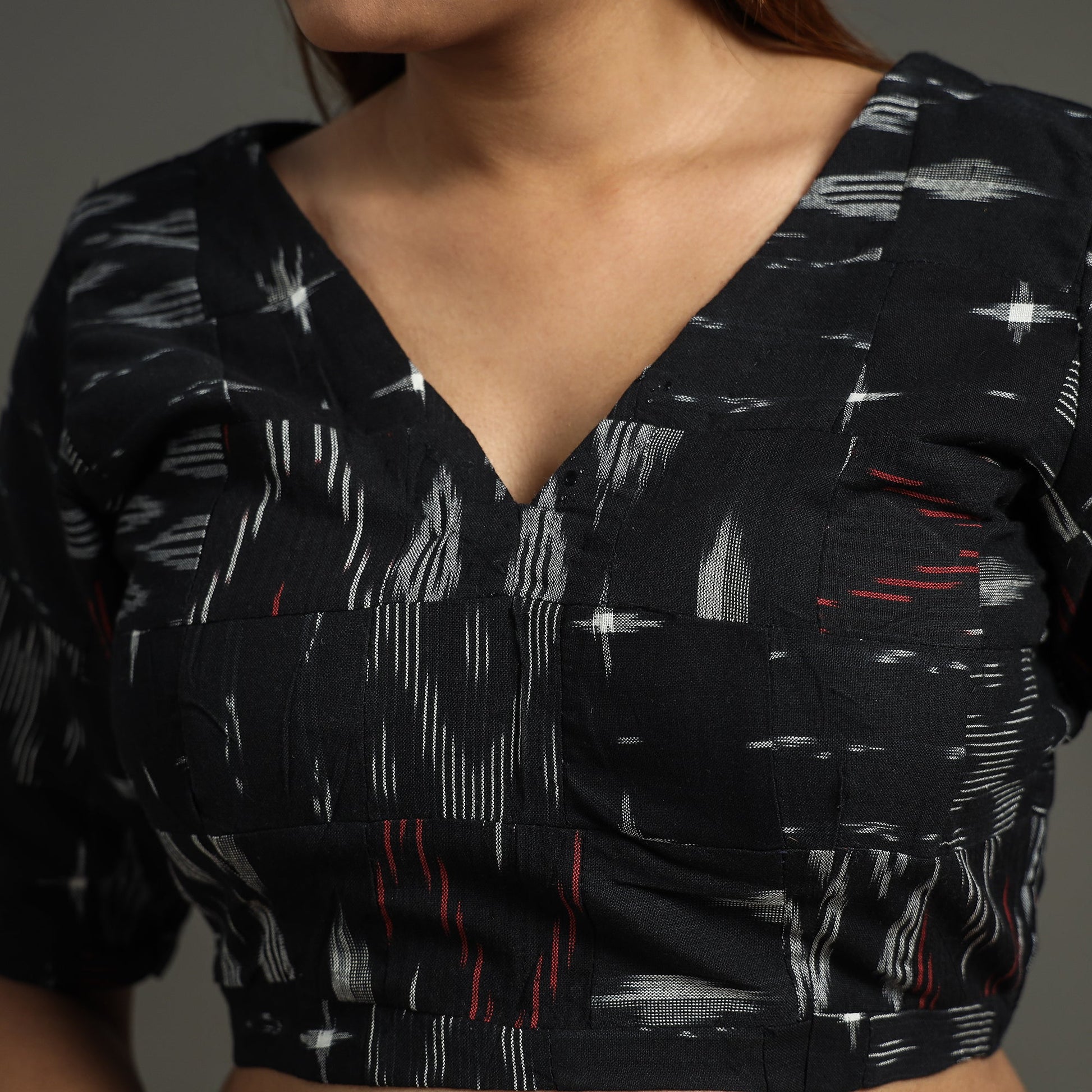 Black - Pochampally Ikat Patchwork Cotton Stitched Blouse