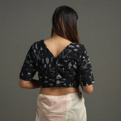 Black - Pochampally Ikat Patchwork Cotton Stitched Blouse