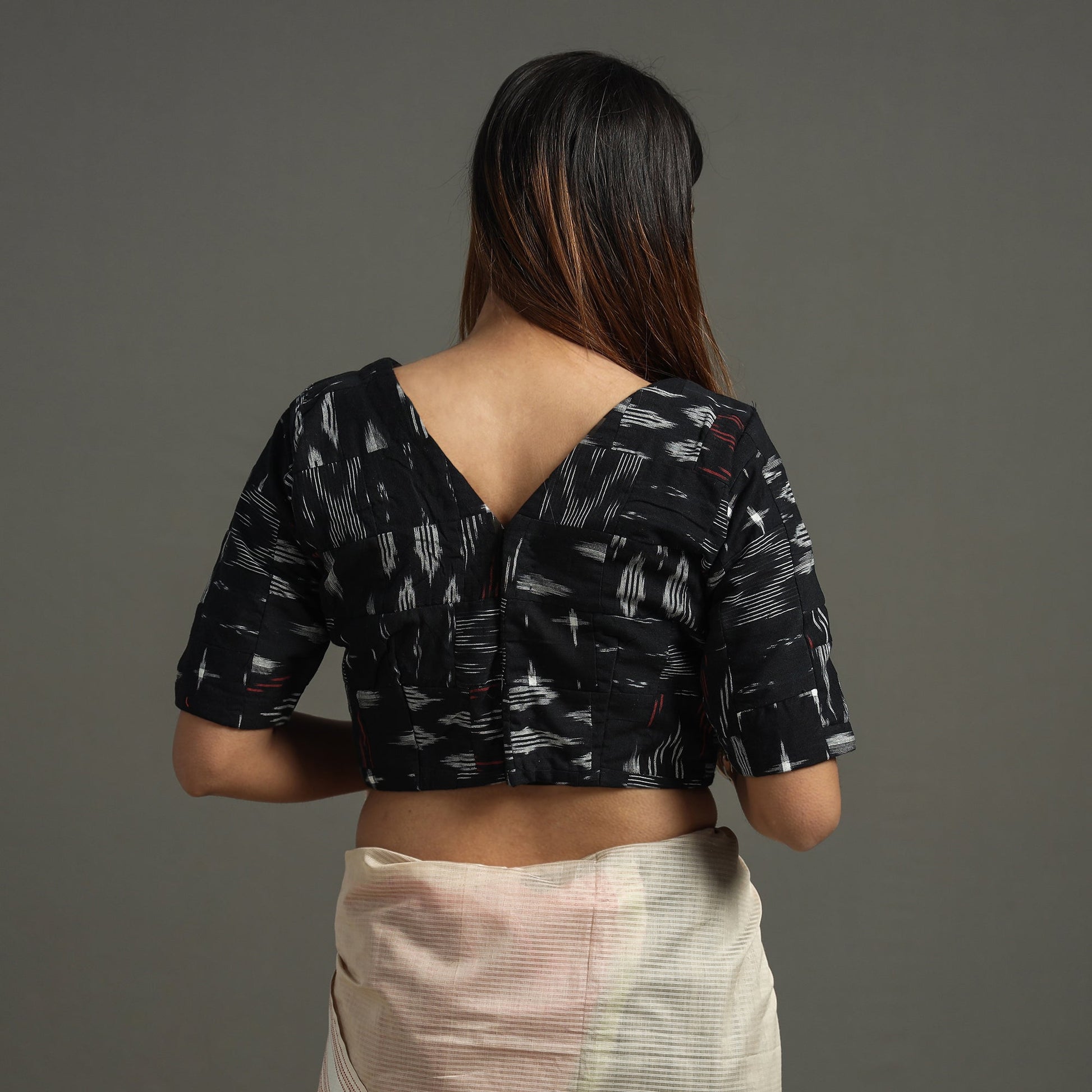 Black - Pochampally Ikat Patchwork Cotton Stitched Blouse