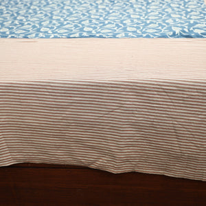 Beige - Plain Cotton Double Bed Cover with Block Print Patchwork (94 x 89 In)