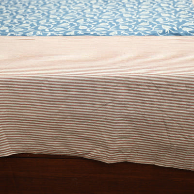 Beige - Plain Cotton Double Bed Cover with Block Print Patchwork (94 x 89 In)