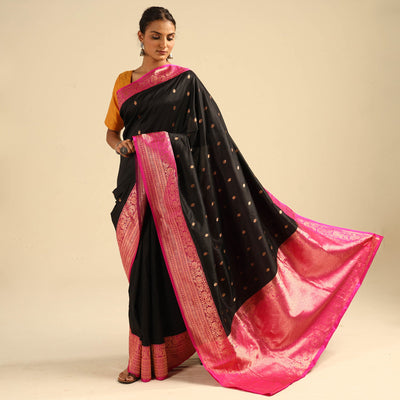 Black - Banarasi Handloom Pure Katan Silk Kaduwa Zari Buti Saree