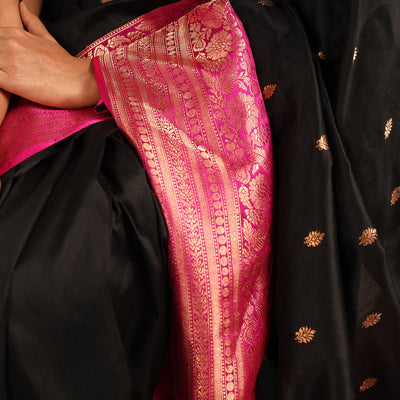 Black - Banarasi Handloom Pure Katan Silk Kaduwa Zari Buti Saree