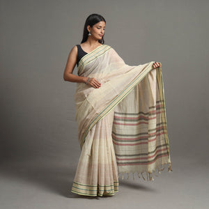 Beige - Narayanpet Checks Chakkar Dobby Cotton Handloom Saree 110