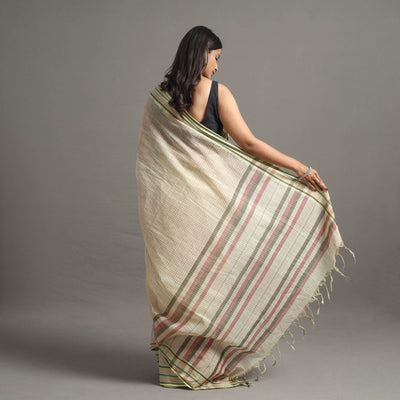Beige - Narayanpet Checks Chakkar Dobby Cotton Handloom Saree 110