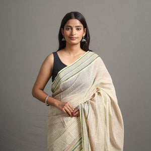 Beige - Narayanpet Checks Chakkar Dobby Cotton Handloom Saree 110