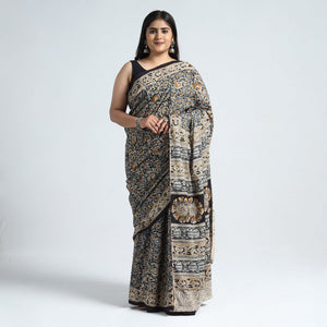 Black - Pedana Block Print Cotton Kalamkari Saree 03