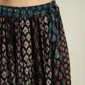 Black - Ajrakh Block Printed 24 Kali Patchwork Cotton Long Skirt 41