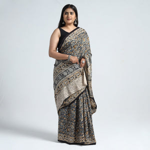 Black - Pedana Block Print Cotton Kalamkari Saree 03