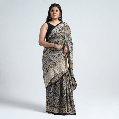 Black - Pedana Block Print Cotton Kalamkari Saree 03