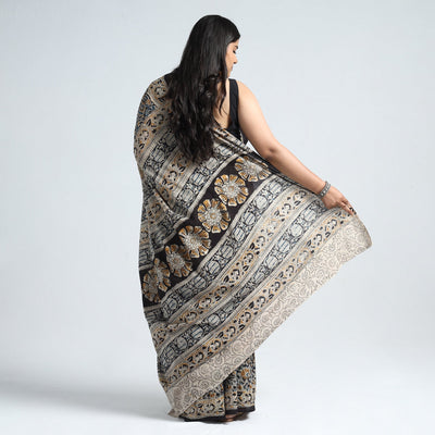 Black - Pedana Block Print Cotton Kalamkari Saree 03