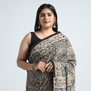 Black - Pedana Block Print Cotton Kalamkari Saree 03