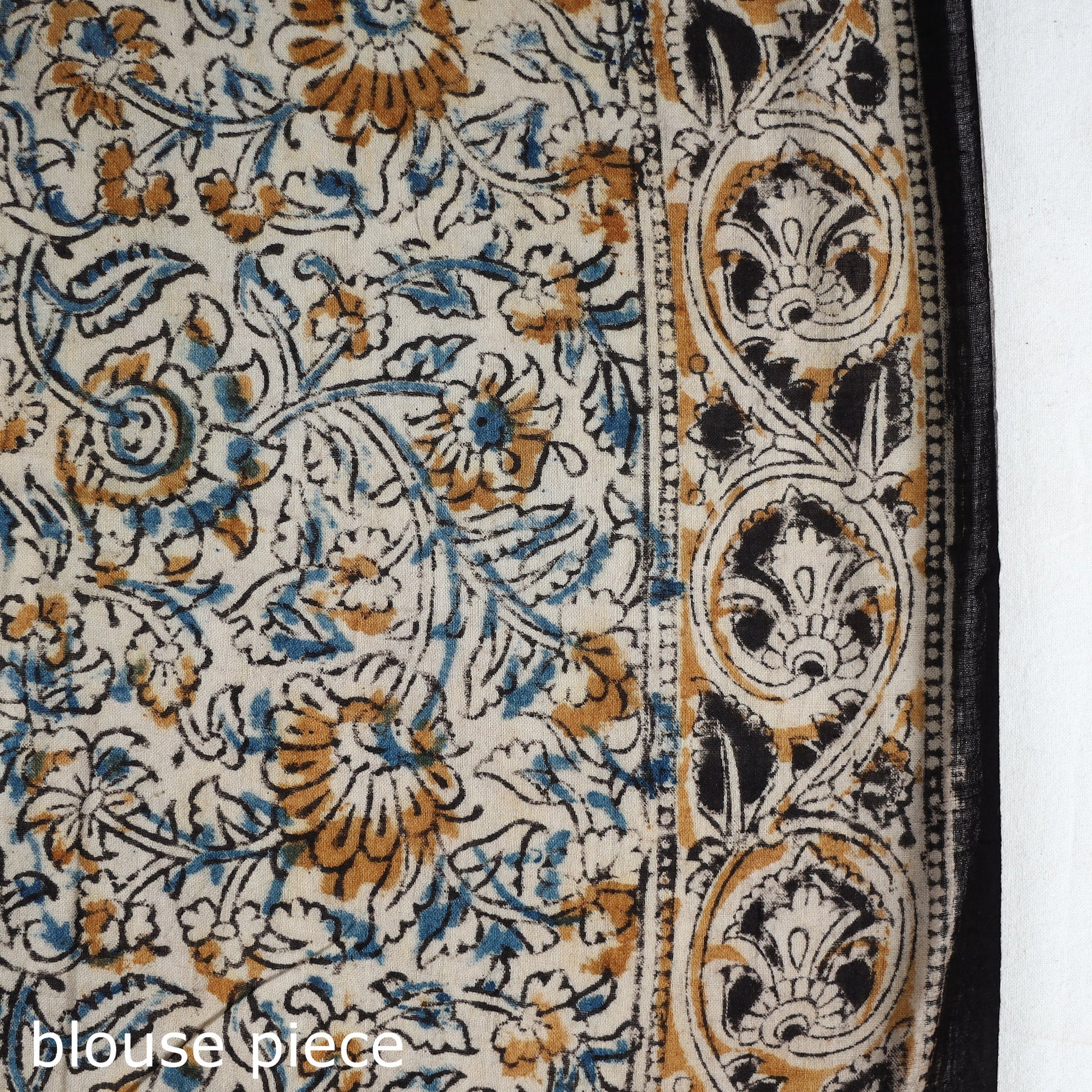 Black - Pedana Block Print Cotton Kalamkari Saree 03