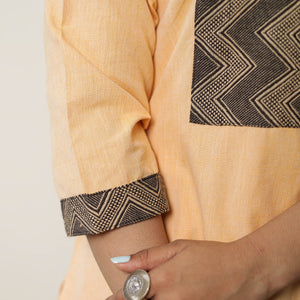 Beige - Plain Jhiri Handloom Cotton Long Straight Kurta 34