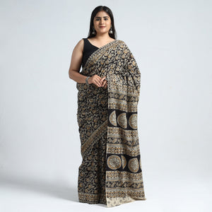 Black - Pedana Block Print Cotton Kalamkari Saree 04