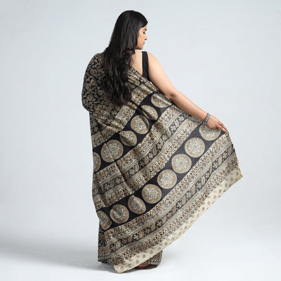 Black - Pedana Block Print Cotton Kalamkari Saree 04