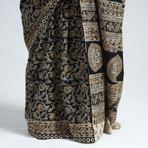 Black - Pedana Block Print Cotton Kalamkari Saree 04