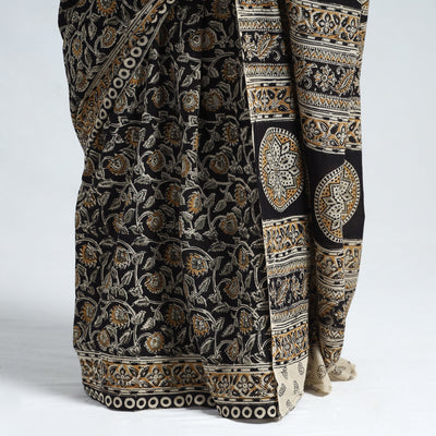 Black - Pedana Block Print Cotton Kalamkari Saree 04