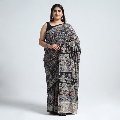 Black - Pedana Block Print Cotton Kalamkari Saree 05