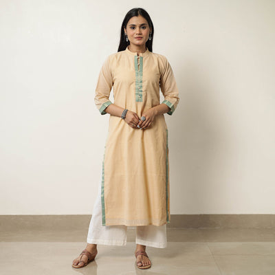 Beige - Mangalagiri Handloom Cotton Straight Kurta 42
