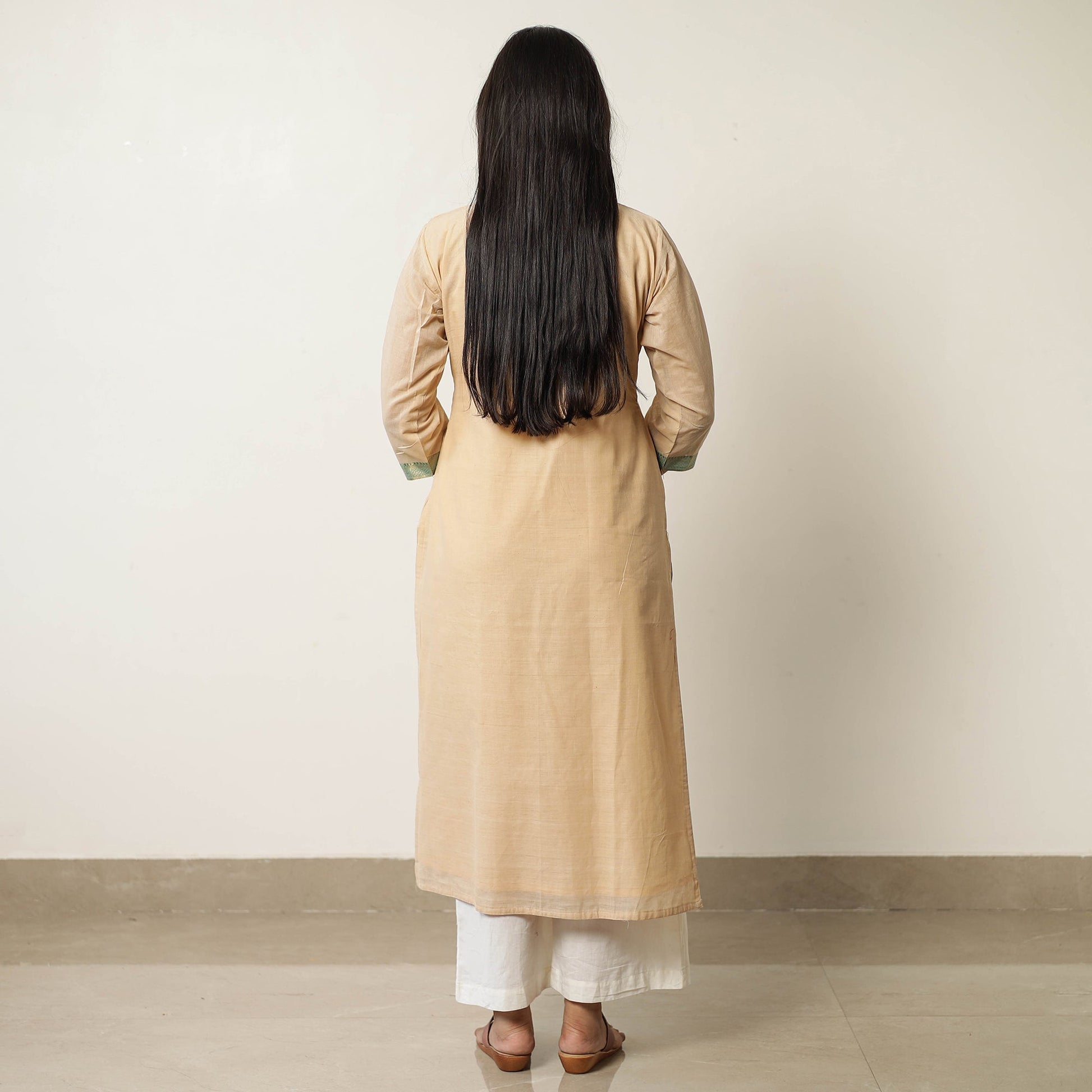 Beige - Mangalagiri Handloom Cotton Straight Kurta 42